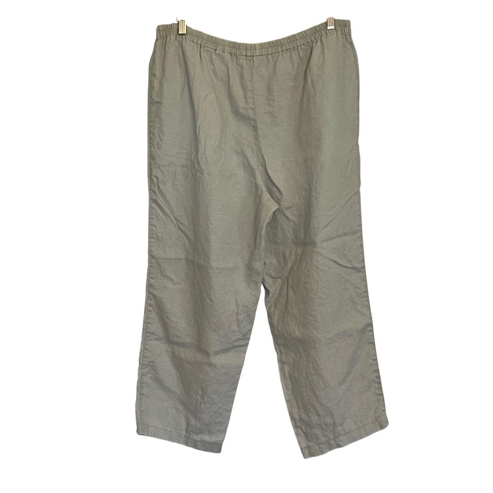 Eddie Bauer Womens Sage Green 100% Linen Elastic Waist Straight Leg Pants Size M